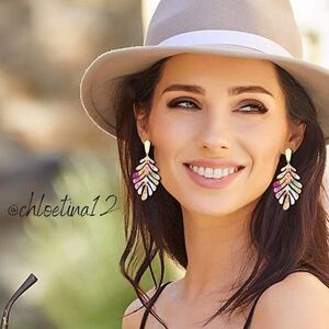 Long Statement Colorful Earrings  Palm Leaf Resin Dangle Drop Earrings